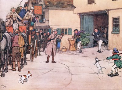 A distant response is heard from the yard, and Mr Pickwick, and Mr Turpin came running down by Cecil Charles Windsor Aldin
